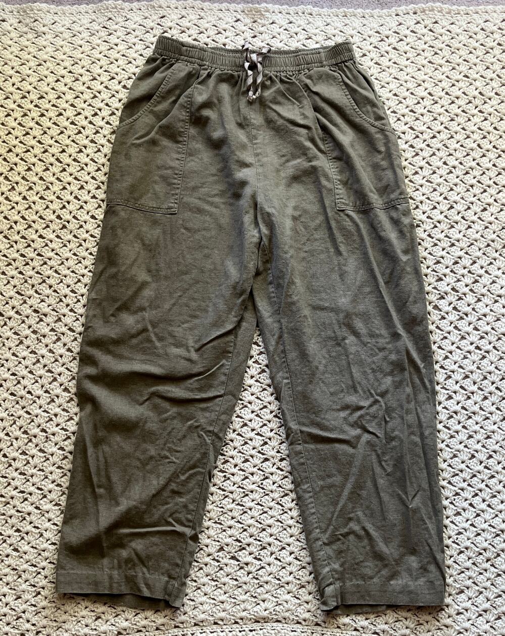 Vintage 90s Olive Green Pants Linen Blend Relaxed Straight Baggy Size Large